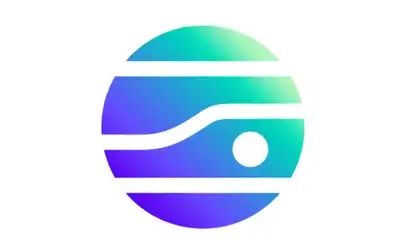 A blue and purple logo with a circle in the middle.